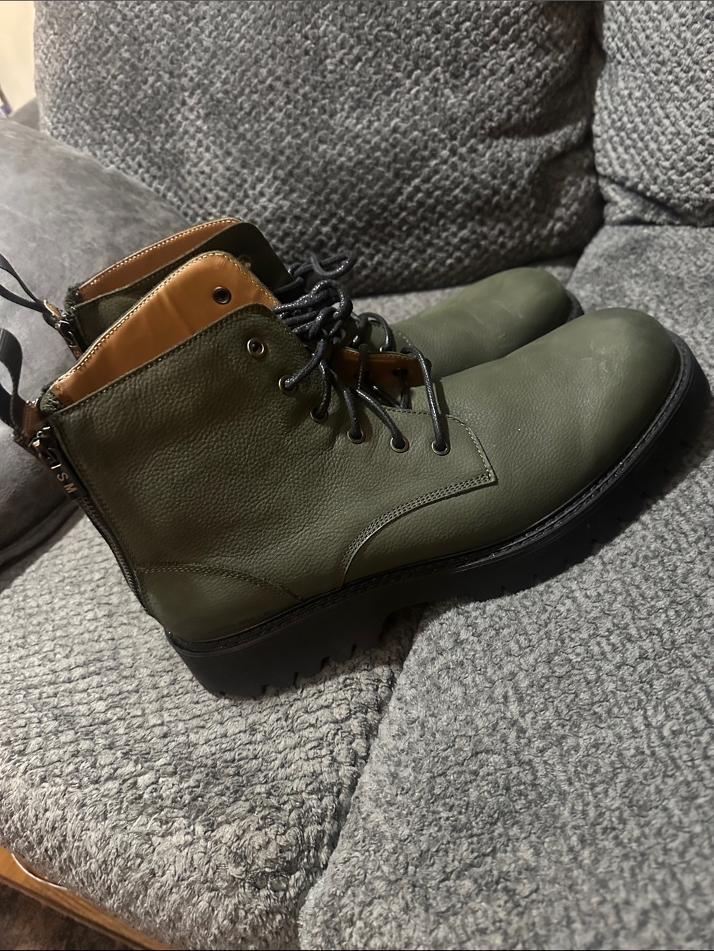 Men's Steve Madden Light Olive Leather Combat Boots - Stylish Lace-Up 14 Boots